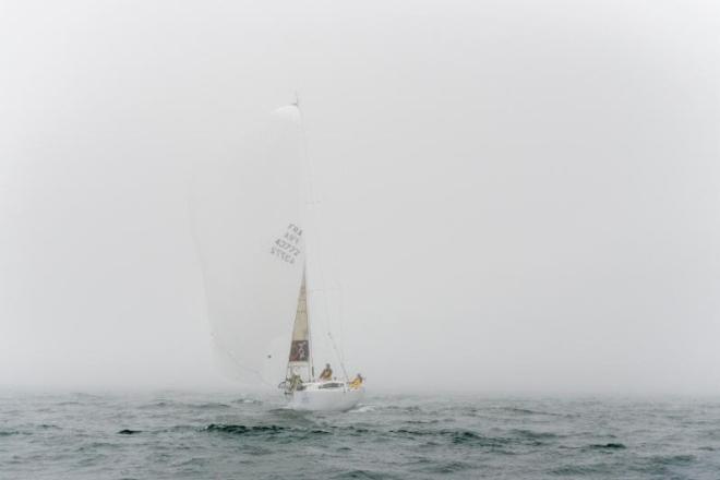 The 2015 Rolex Fastnet Race Fastnet Challenge Cup winner: Courrier Du Leon (FRA) Sailing through the mist towards Plymouth for the finish of the 46th Rolex Fastnet Race and overall victory for Géry Trentesaux's French JPK 10.80, Courrier Du Leon - 2015 Rolex Fastnet Race ©  Rolex/Daniel Forster http://www.regattanews.com